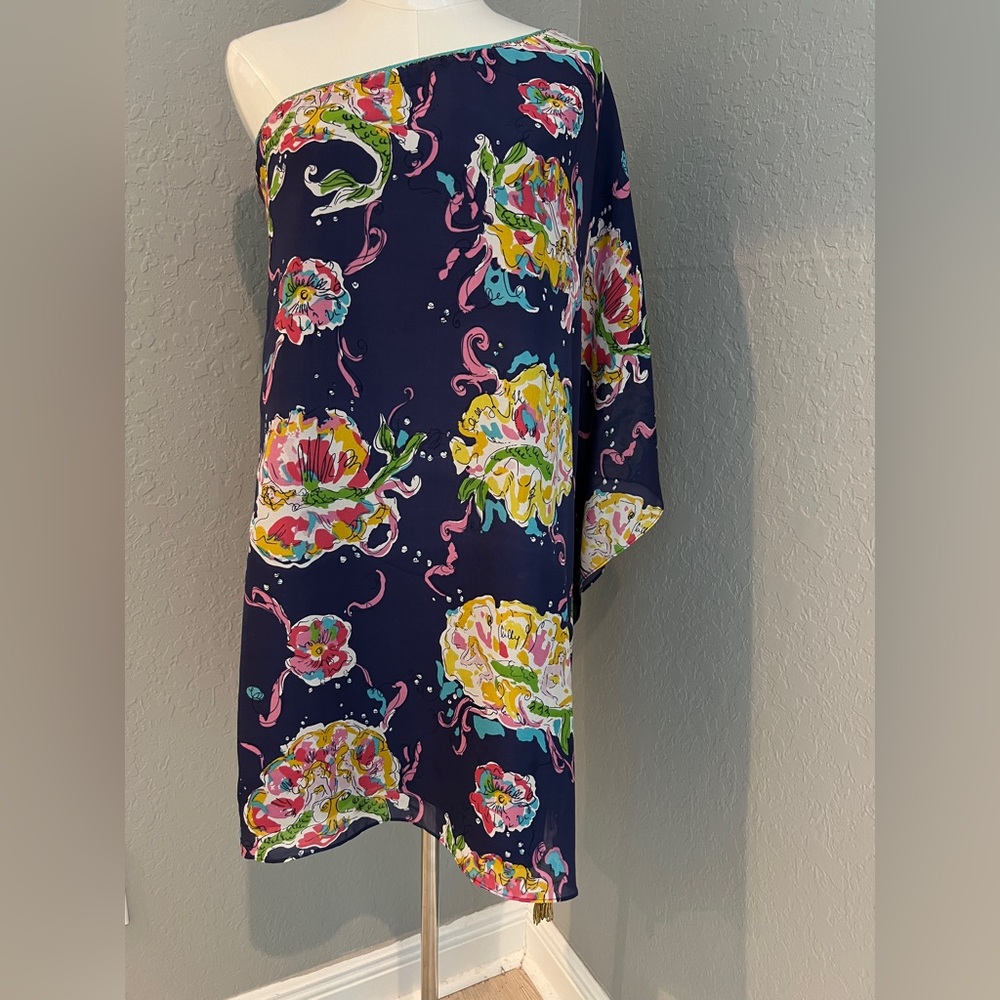 BLARING SIRENS BLAKE Lilly Pulitzer Silk Chiffon MERMAID One Shoulder Dress XS